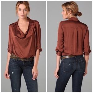 Vince Top Drape Plunge Cowl Neck Blouse 12